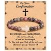 Emperor Stone Pink Zebra Beaded Bracelet with Cross Charm