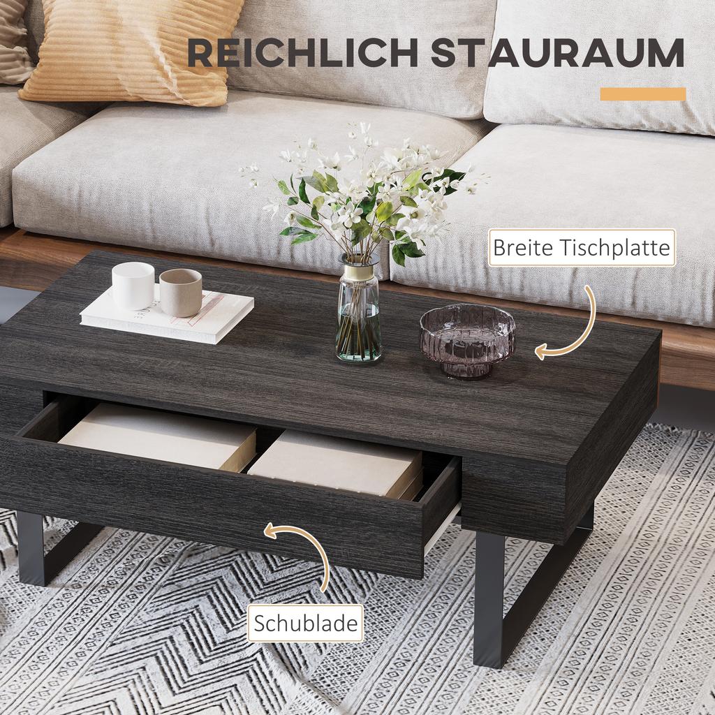 Coffee Table Living Room Table with Drawer, Modern Sofa Table with Metal Frame, Side Table, Coffee Table for Living Room 110 x 60 x 40 cm, Dark Grey
