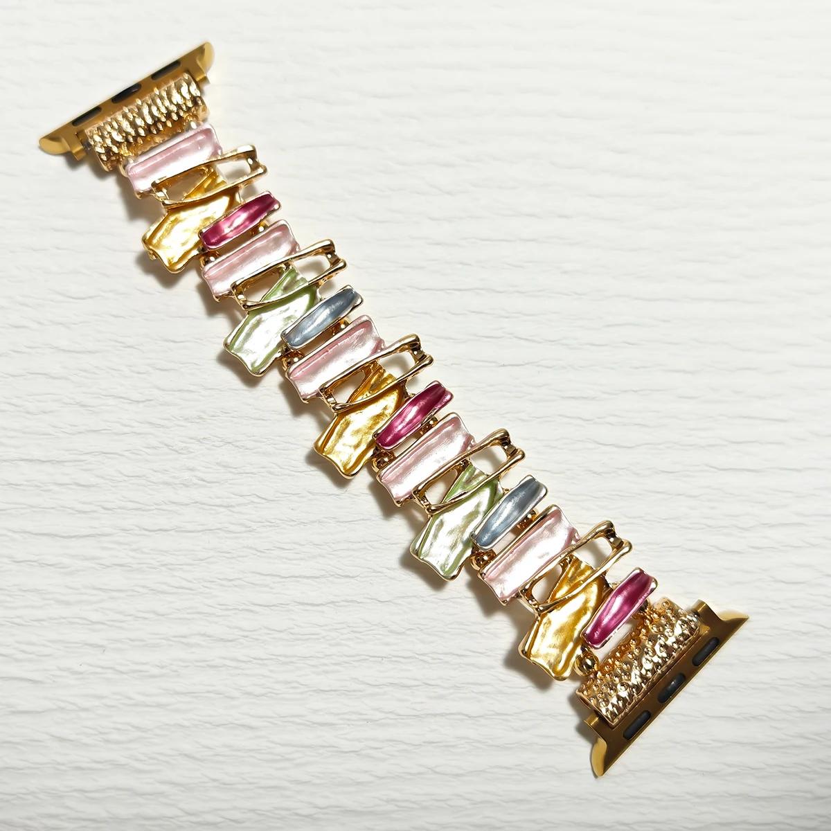 

Для ремінця Apple Watch Серії Ultra 11/10/9/8/7/6/5/4/3/2/1 SE 40/42/46/45/44мм Браслет Стильний Камінь Металевий Ланцюжок Еластичний Ремінець для Годинника S11 10-46MM