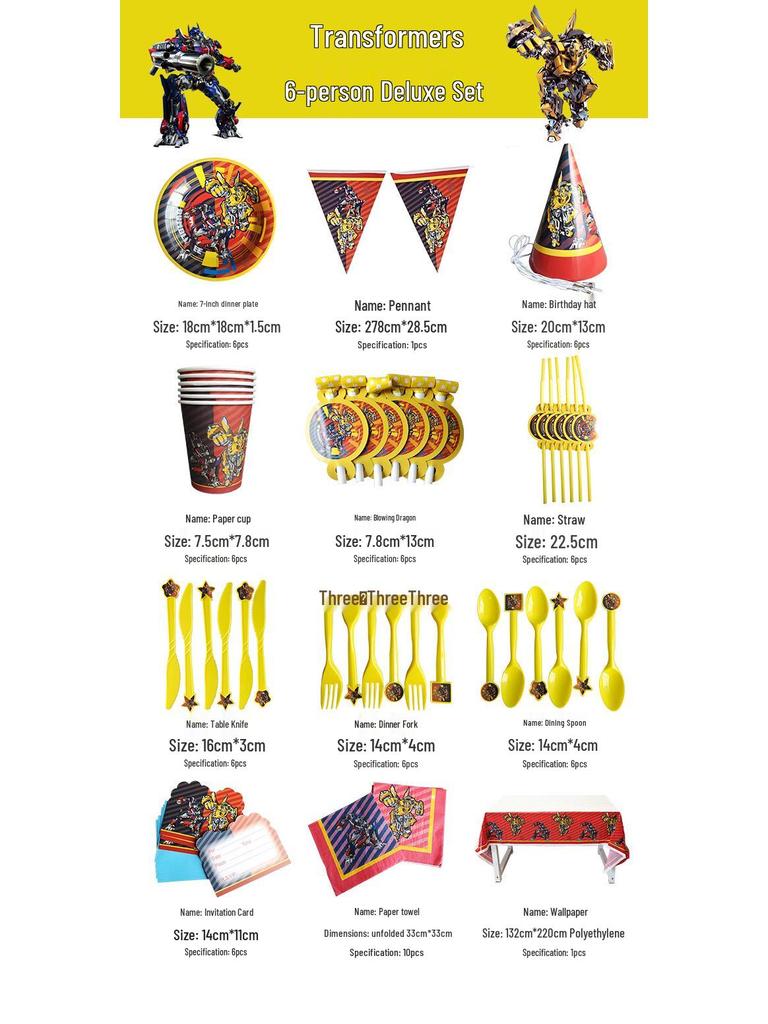 Transformers Bumblebee & Optimus Prime Kids Birthday Party Set: Cups, Plates, Banners, Tablecloth
