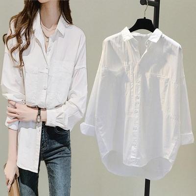 Korean Style Casual Plus Size Women's Slim Shirts with Large Pockets