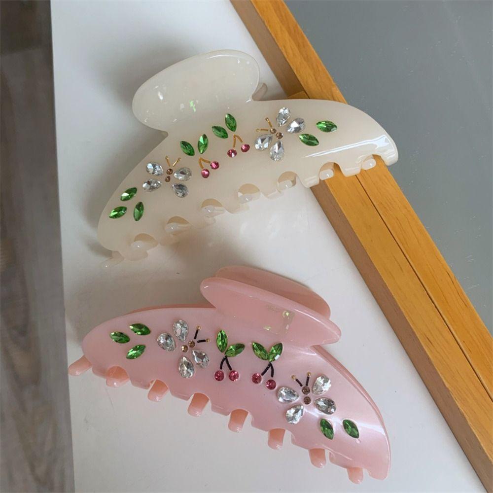 Hair Clip Transparent Acetate Hair Claw Rhinestone Flower Hair Claw Acetic Acid Shark Clip  Female
