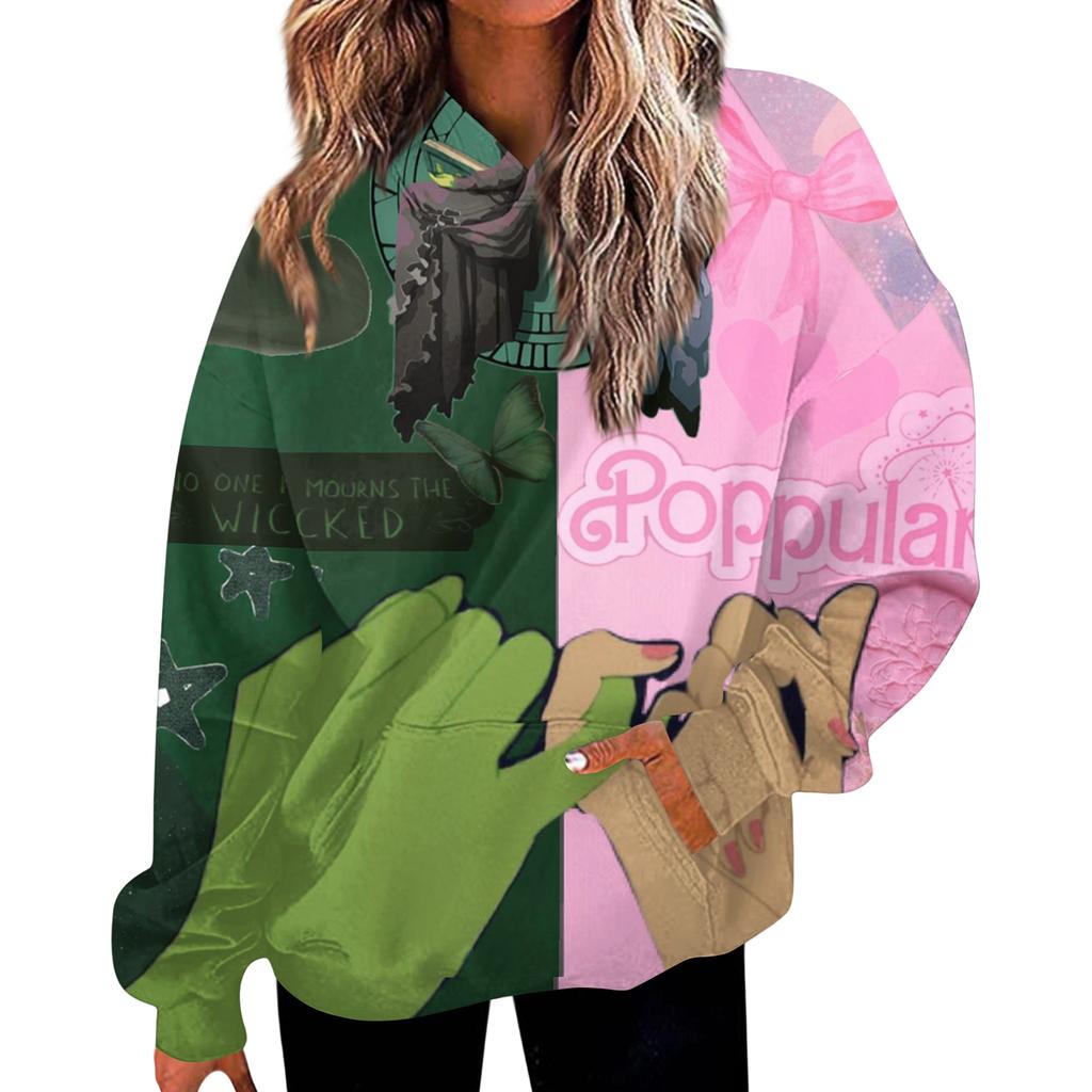 Women's Casual Fashion Witch Print Long-Sleeve Hooded Sweatshirt With Pockets