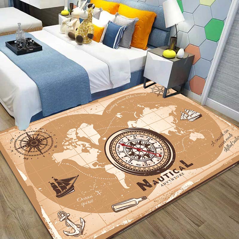 15 Sizes Retro Treasure Map Area Rug Carpet for Living Room Bedroom Children Play Mat Sofa Chair Home Decor Non-slip Floor Mat