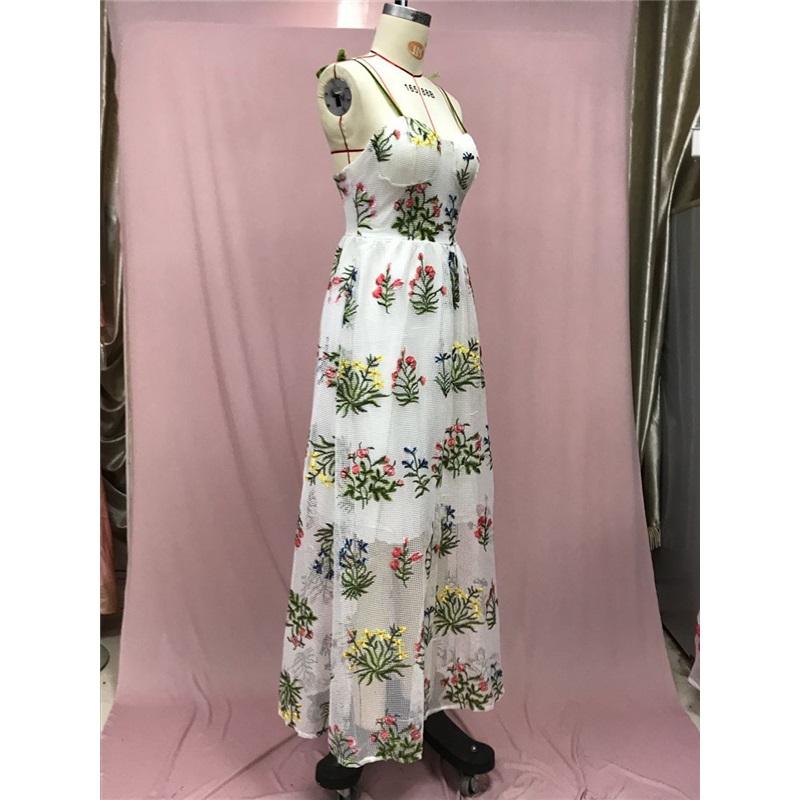 Bohemian Vintage Floral Pattern Colorful Embroidered Sexy Loose Maxi Dress For Women Summer Fashion Casual Beachwear