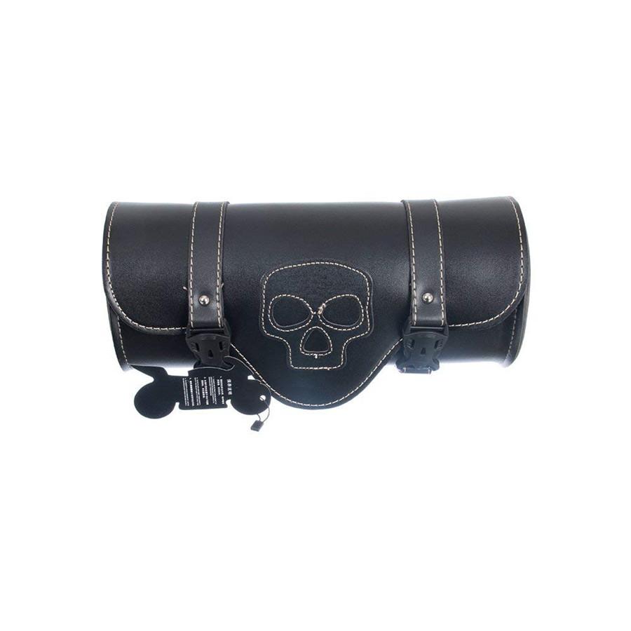 Universal Motorcycle 12" Front Fork Tool Bag Pouch Luggage SaddleBag PU Leather Skull For Harley