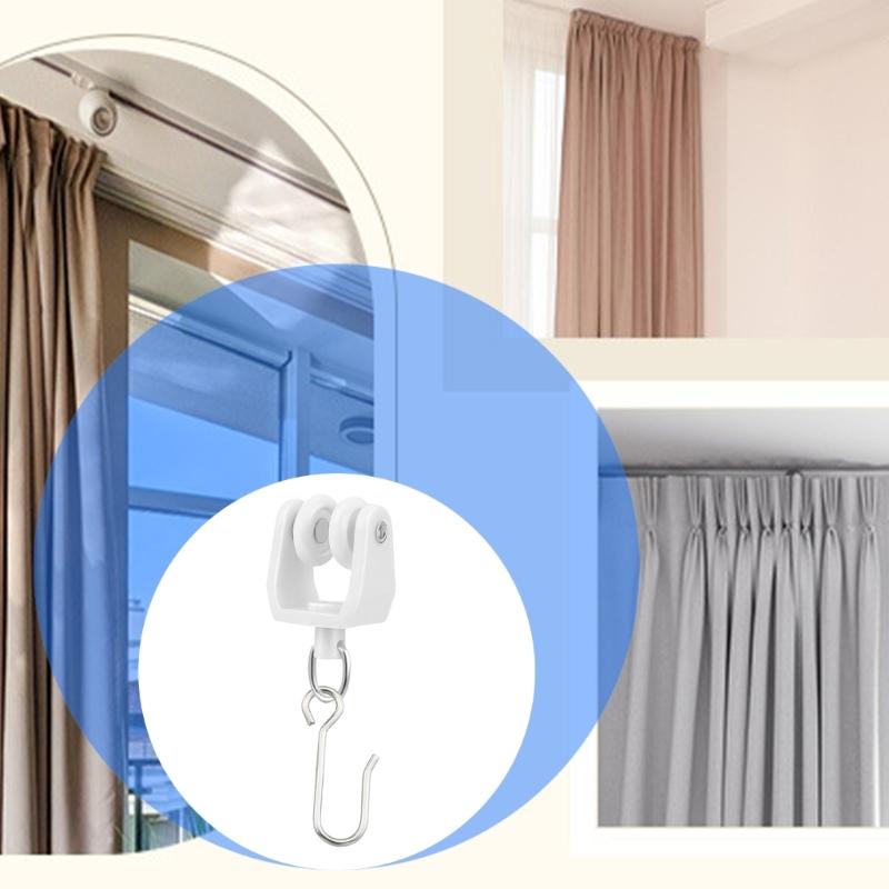 20Lots Curtain Track Rollers Ceiling Pulley Gliders Quiet Hook Curtains Wheel Rail Rollers Mount Sliding Pulleys Rails