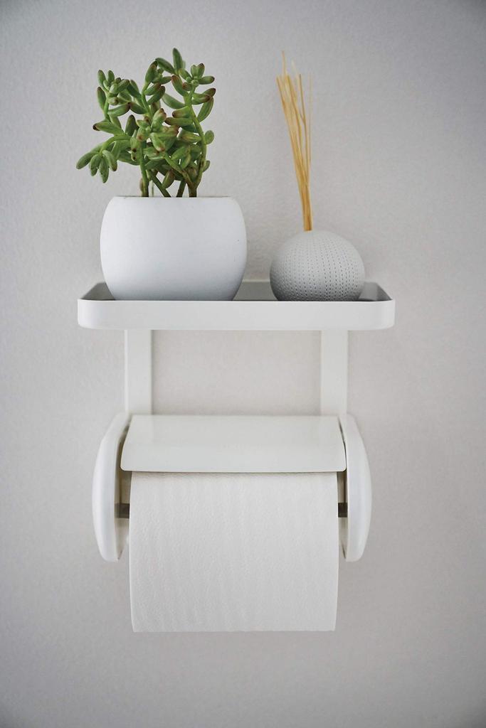 Yamazaki Jitsugyo Toilettenpapierhalter Oberes Regal Weiß Ca.. B17 x T12,5 x H16,5cm Tellerregal Zubehörhalter Toilette 4435
