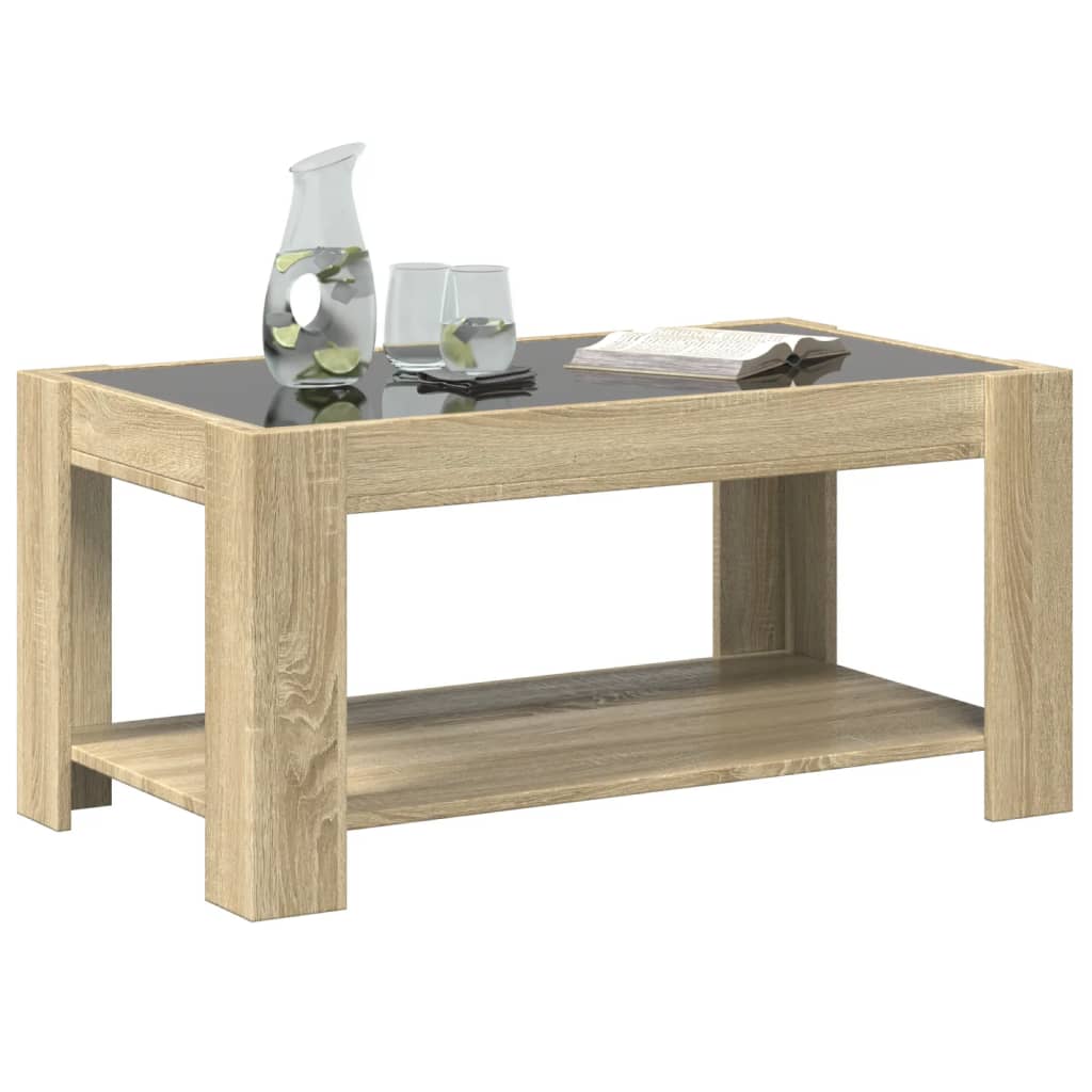 LED Coffee Table in Sonoma Oak 93 x 53 x 45 cm Particleboard