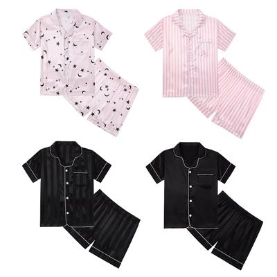 Summer Girl's Chiffon Pajamas Silk Pajama Shorts Sets Pyjamas Kids Star Moon Print Girl Sleepwear Set Clothes for Teens