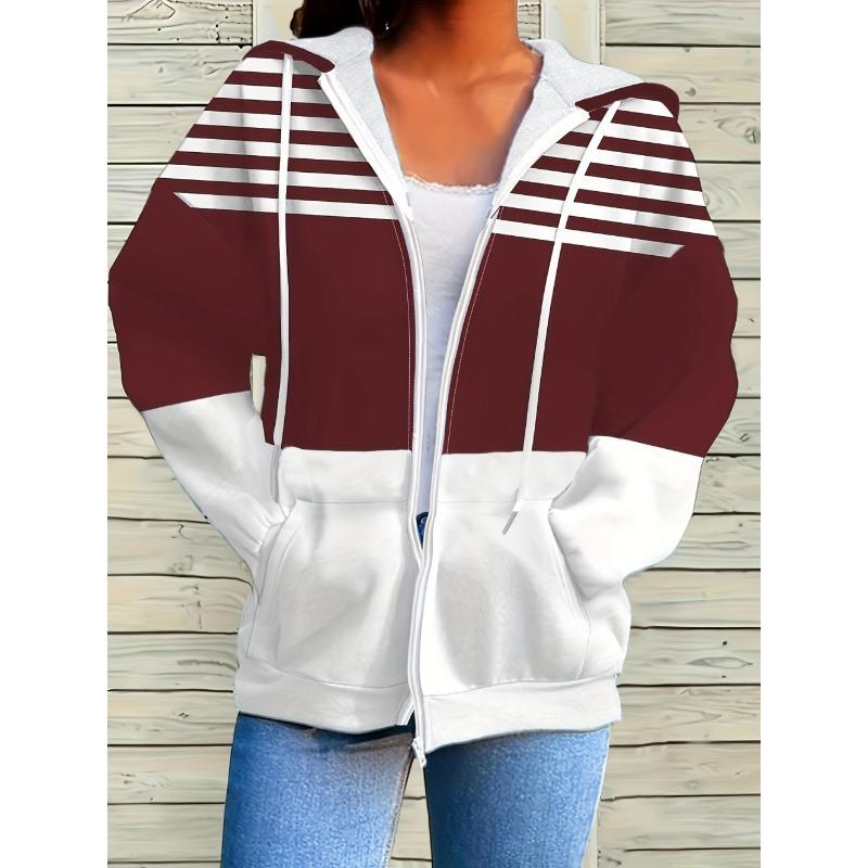Woman Sweatshirts Simple Gradient Print Long Sleeves Zip Hoodie Autumn Casual Drawstring Design Fashion Women's Hoodie