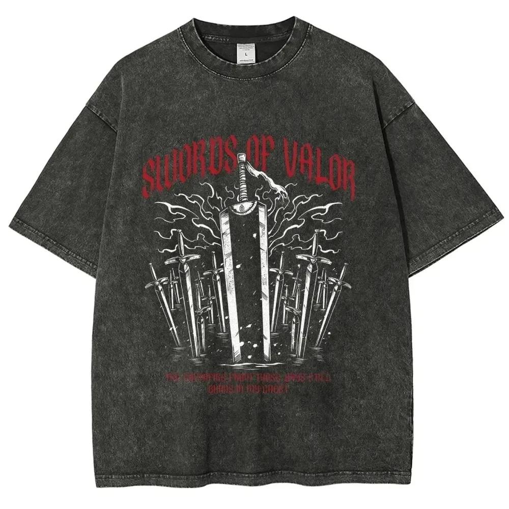 Berserk Washed Print Anime Graphic T-shirt Oversized Tee High Quality Cotton Harajuku Hip Hop Street Vintage Casual Fashion Top