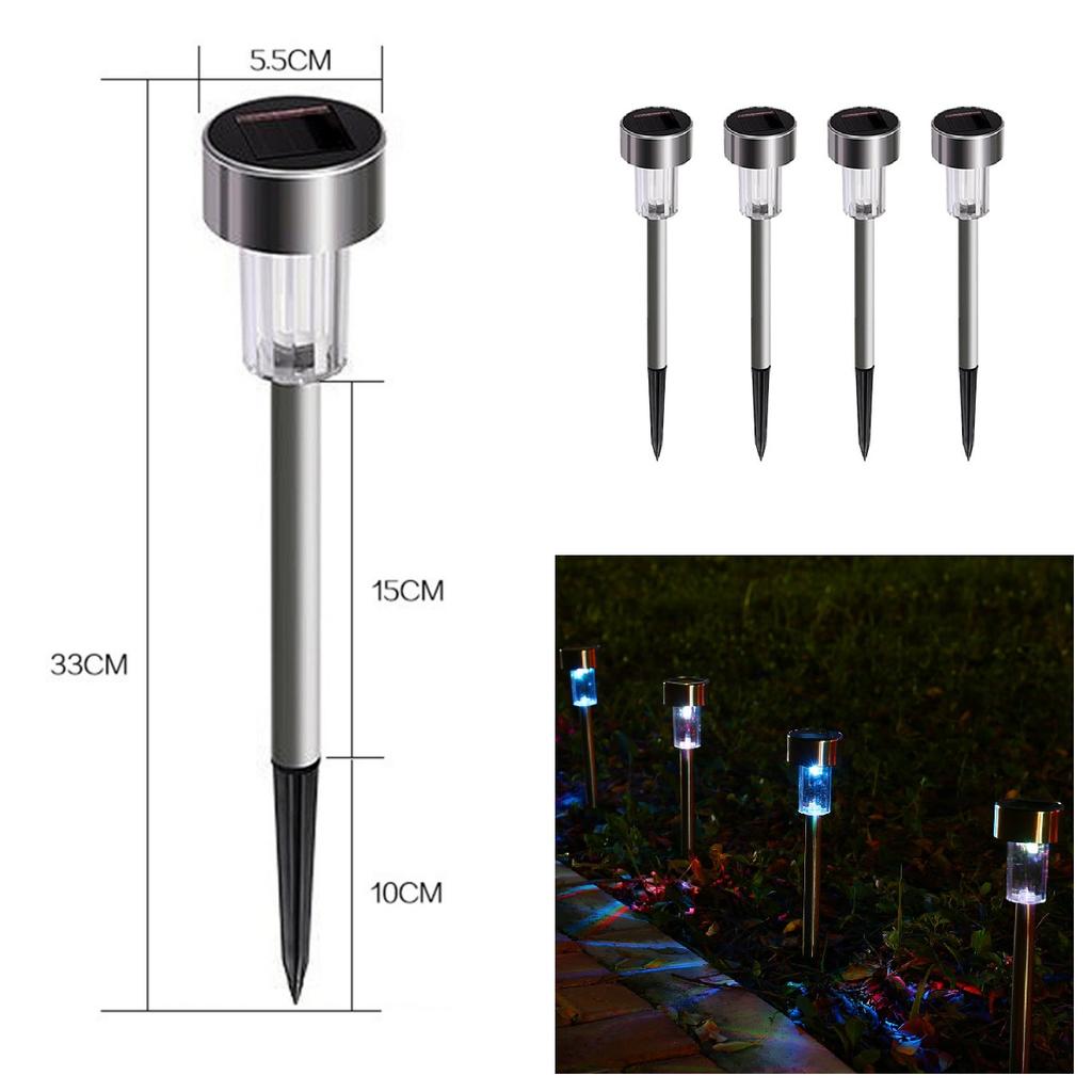 4 Pieces Garden Outdoor Stainless Steel LED Lawn Solar Landscape Path Lights Lamp
