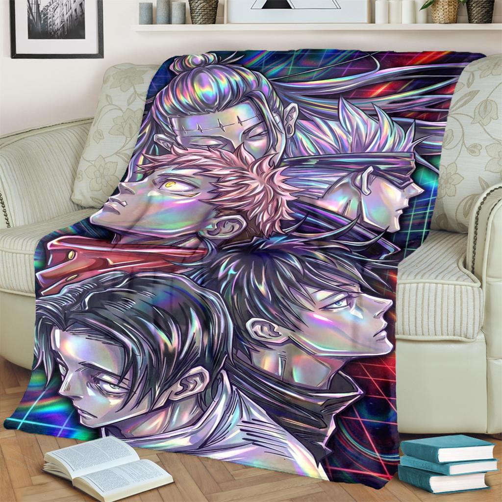 Warm Cozy Jujutsu Kaisen Print Blanket Flannel for Bedrooms, Sofas, Beds, Chairs, Picnics, Travel