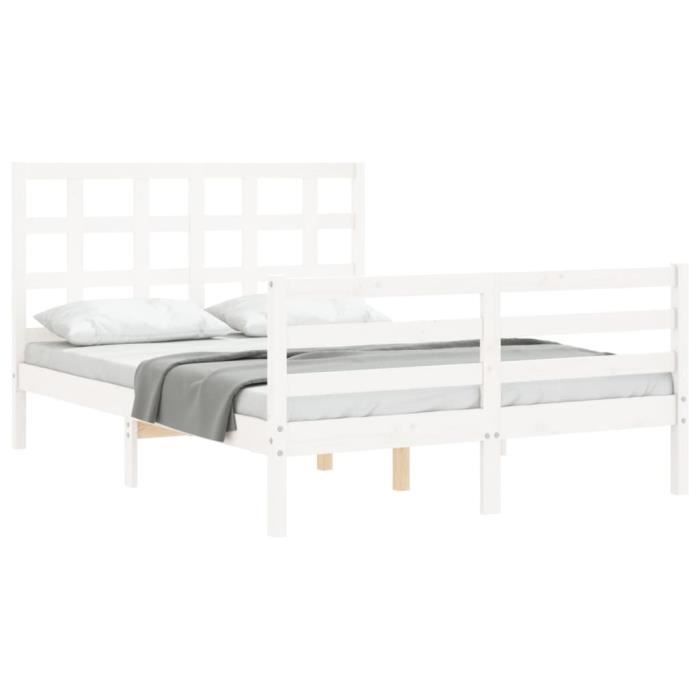 VidaXL Bed Frames with Headboard White Small Double Solid Wood 3193957