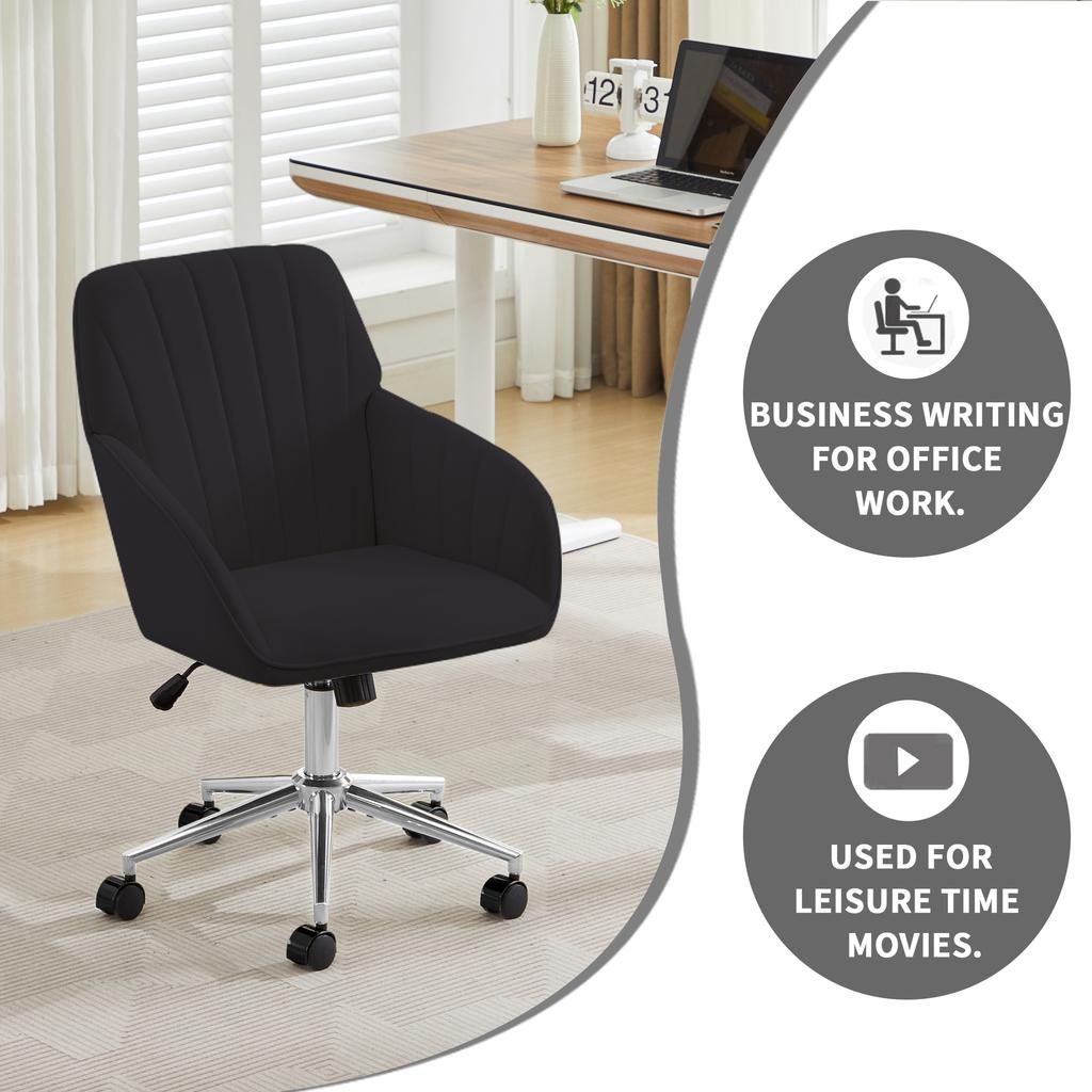 Height-Adjustable Office Swivel Chair for Home and Bedroom, Ergonomic Swivel Chair with Backrest, Suitable for Long Sitting. Black