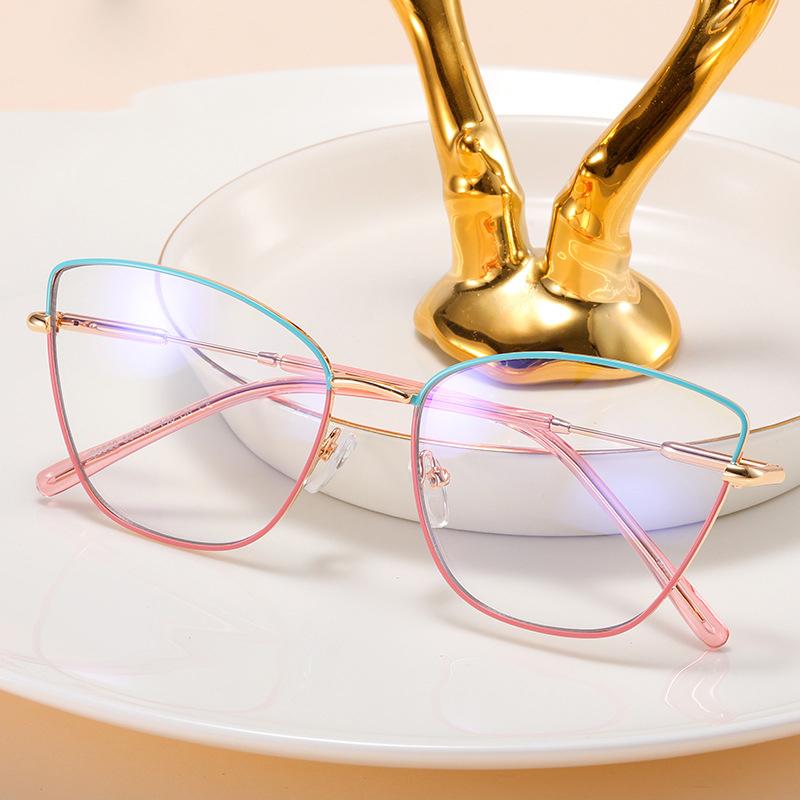 New Fashion Women Anti Light Blue Cat Eye Double Color Frame Glasses Trend Hight Quality Luxury Optical Computer Reading Glasses