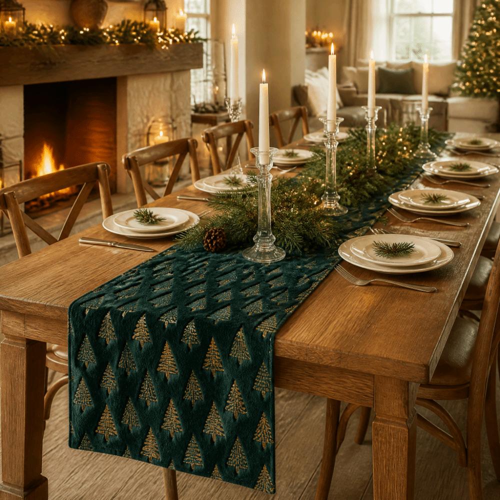 Christmas Tree Pattern Christmas Table Runner Embroidered Cabinet Cover Towel Dinner Party