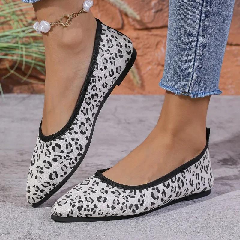 2024 Hot Selling Versatile and Comfortable Leopard Print Women's Ballet Flats One-Foot Pointed Toe Comfortable Non-Slip Casual