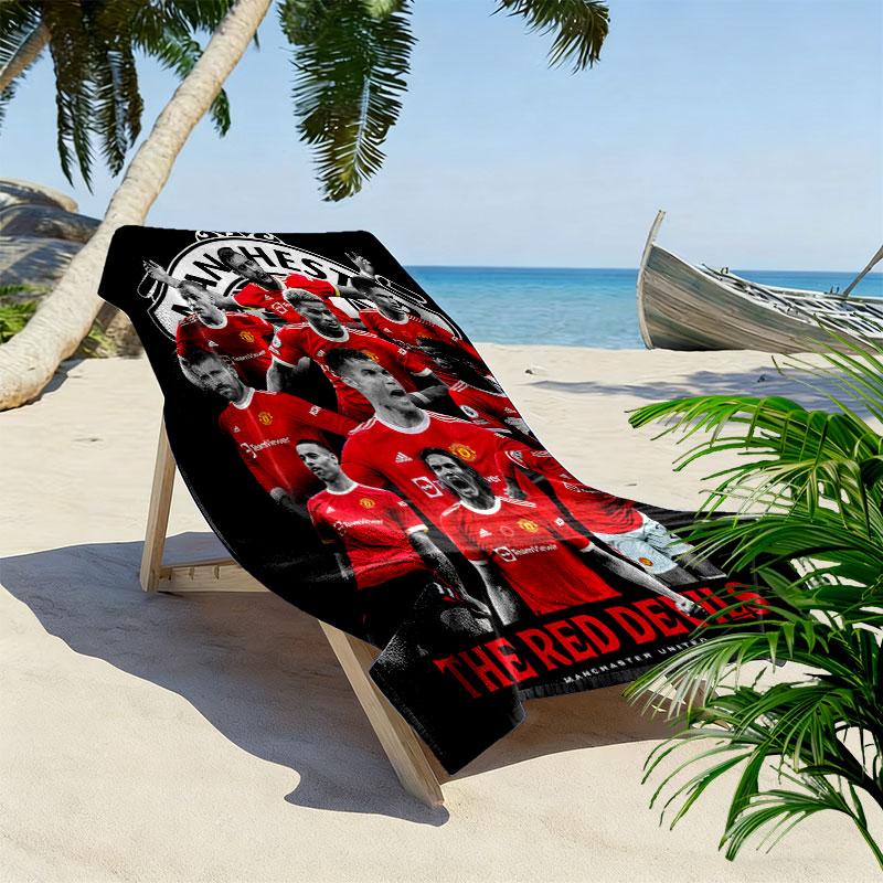 Manchester United Aufdruck Strandtuch, Großes Weiches Schnelltrocknendes Handtuch für Strand Camping Schwimmen