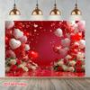 2D Rotes Liebesthema mit Herzballons und Rosen Thematischer Hintergrund