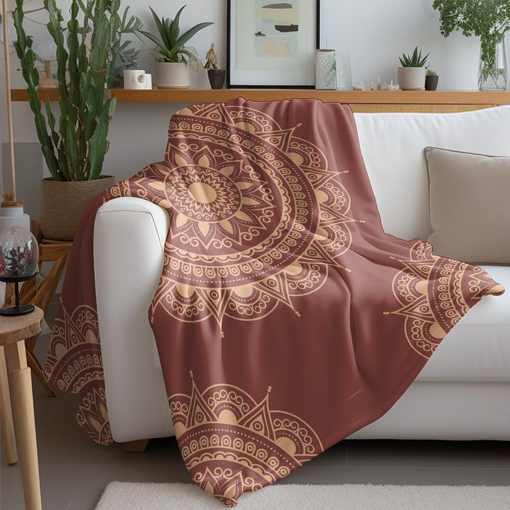 Manta de Forro Polar Mandala Boho Turco Manta de Algodón Bordada Cubierta de Cama para Festival Manta de Sofá con Patrón Geométrico