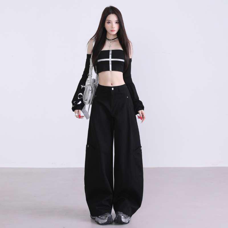 Women s High-Waisted Retro Cargo Wide-Leg Pants - Autumn Slimming Style Extra Large
