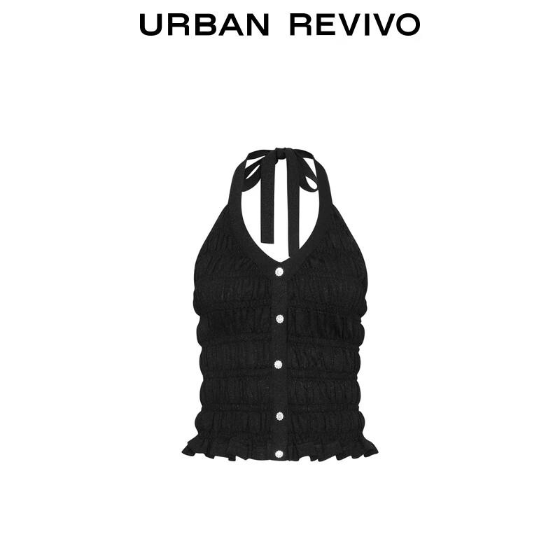 UR Women's Halter Neck Backless Pleated Knit Top