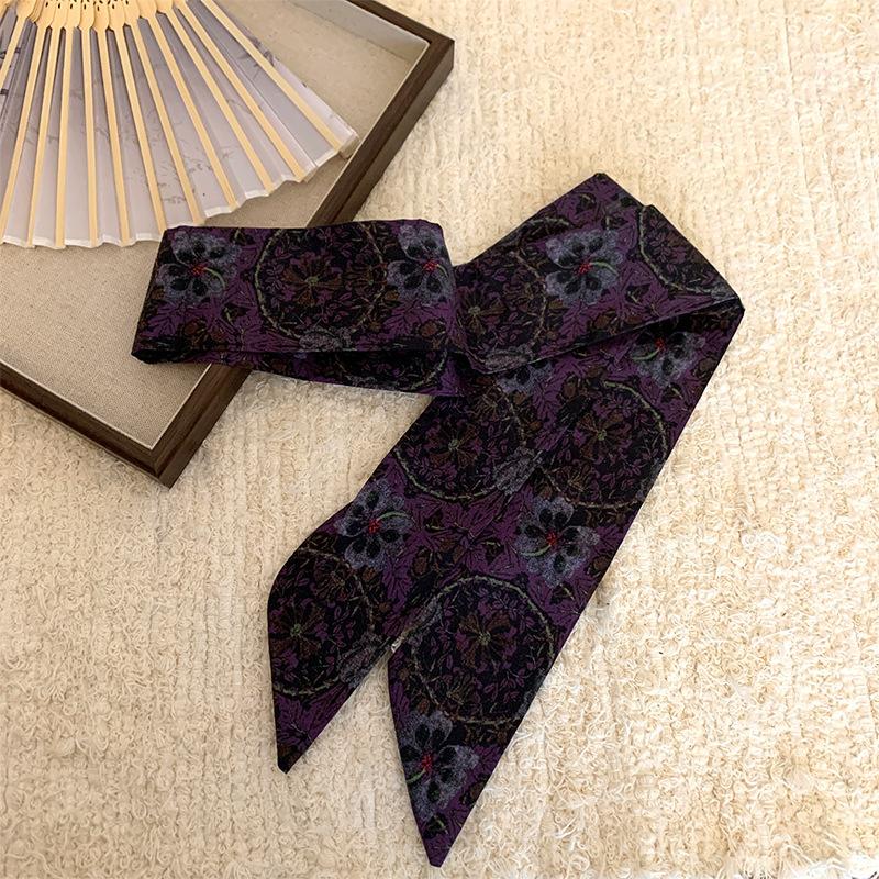 A sophisticated long polka dot silk scarf for women, a versatile necktie ribbon, a niche vintage thin scarf with ribbons