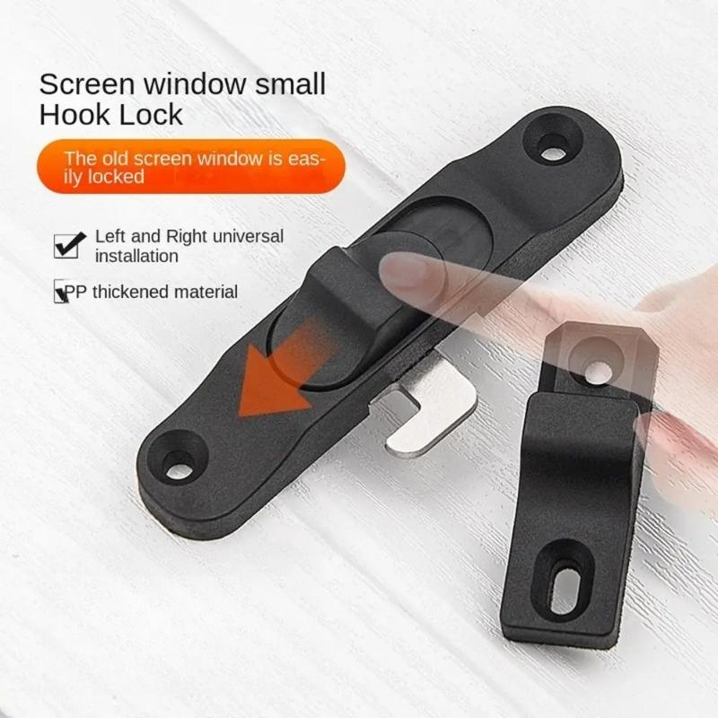 Plastic Folding Trackless Screen Door Latch,Push-Pull Mesh Window Hook Lock,Left & Right Universal Bolts,Anti-theft Lock Buckle