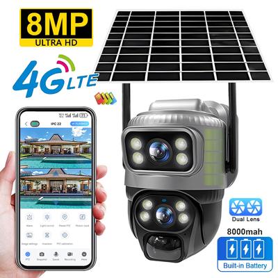 2024 V380 Dual Lens 4G Camera Wifi Solar PIR Human Detection Night Vision Waterproof Security Video IP Camara 8MP 4K Battery CCTV Monitor