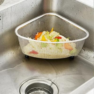 S/L Sink Drain Basket Stainless Steel Triangle Kitchen Residue Filter Net Wash Vegetable Basket Storage Shelf Household Tools