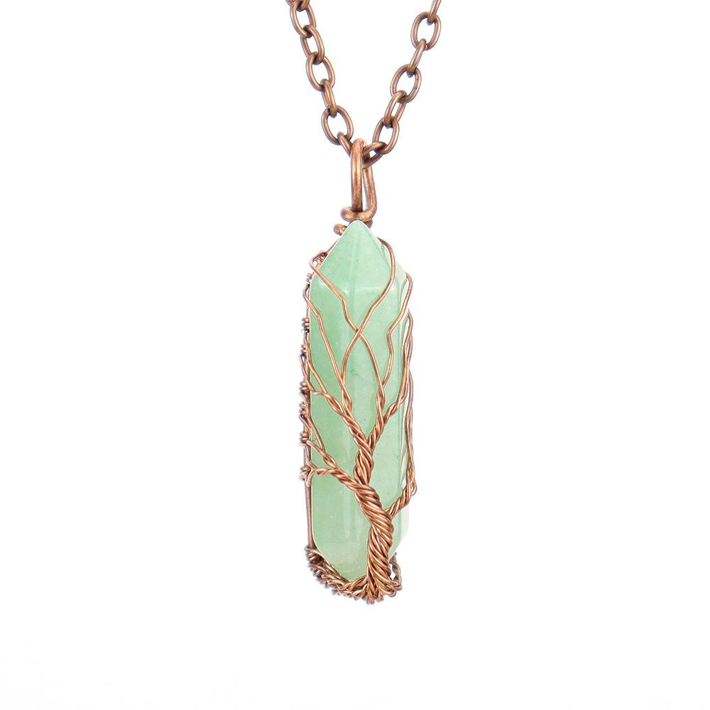 Vintage Handmade Winding Natural Hexagonal Column Tree Of Life Hexagonal Prism Necklace N639