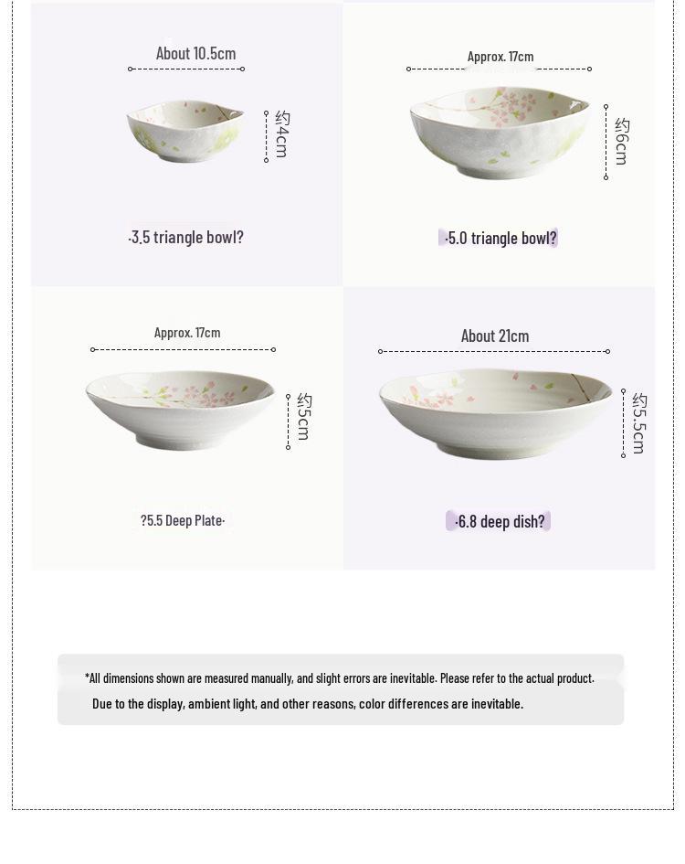 Cherry Blossom Ceramic Bowl & Plate Set: Includes Rice Bowl, Soup Bowl, Large Plate, Dish Plate, and Large Noodle Bowl - Japanese Imported.