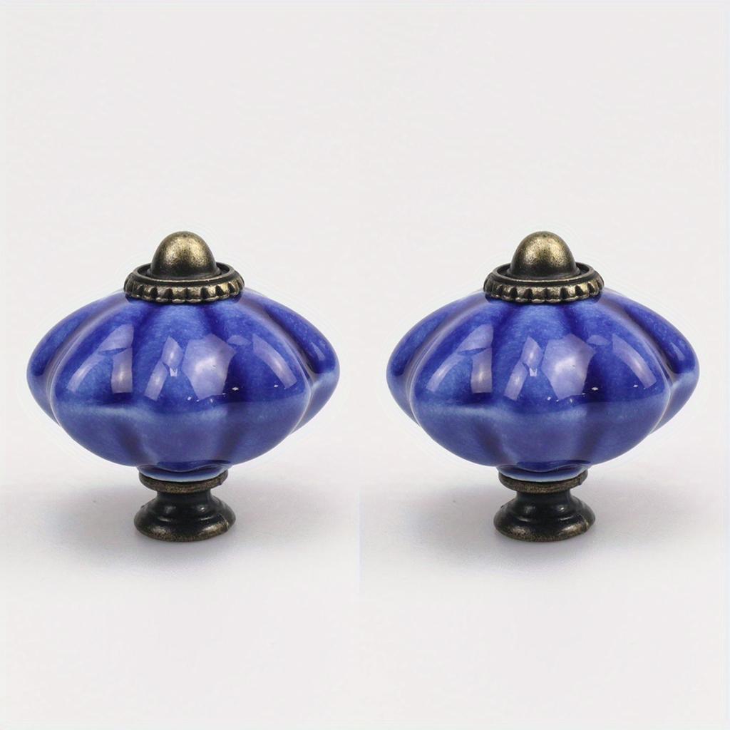 2pcs Vintage Ceramic Pumpkin Handle Furniture Cabinet Drawer Single Hole Handle With Screw Clothing Cabinet Door Handle