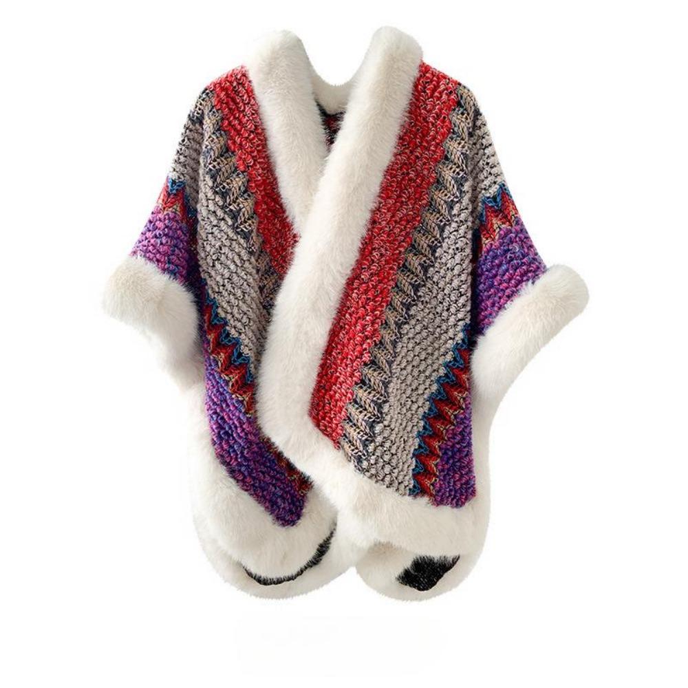 

Этнический стиль большой меховой воротник шаль с женской дорожной одеждой осень и зима теплая вязаная куртка накидка шаль прилив One size