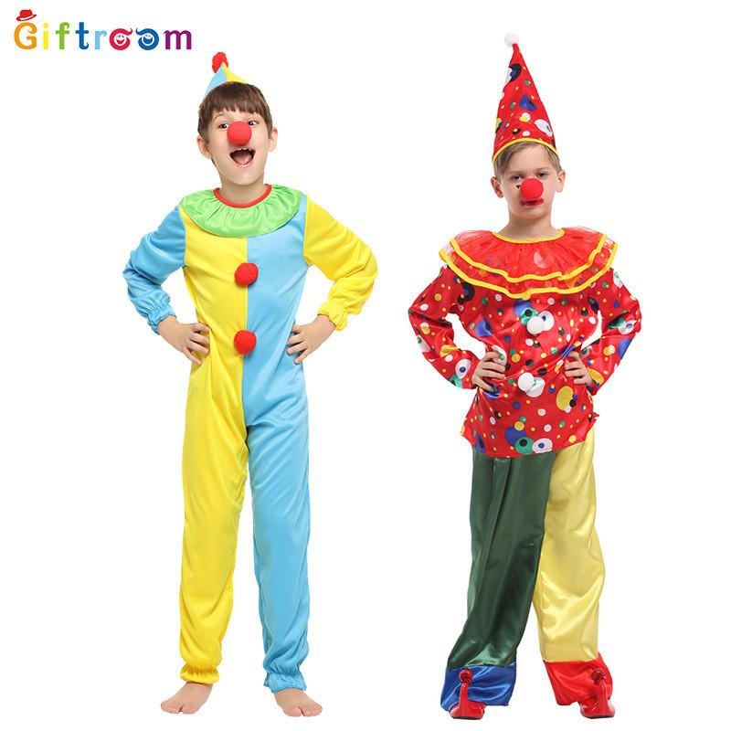 Colorful Western Halloween Costume For Kids Featuring Fun Clown Design With Polyester Fabric