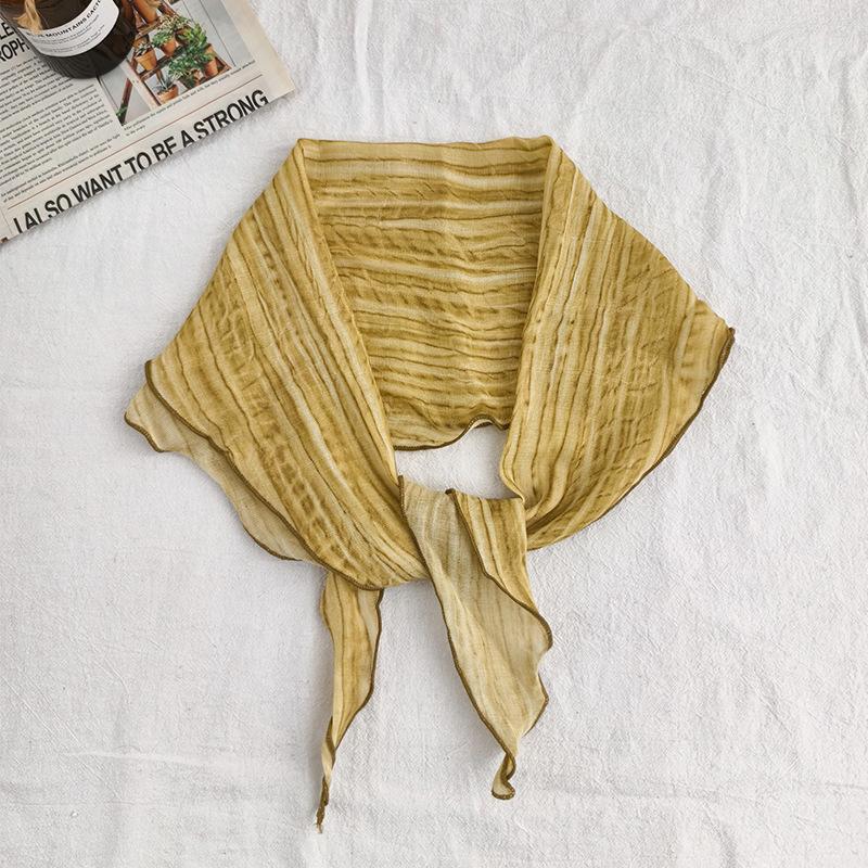 Baumwolle und Leinen Weicher Batikgestreifter Diamantförmiger Schal für Damen im Sommer, Dünner und farbenfroher Nackenschutzschal Stirnband