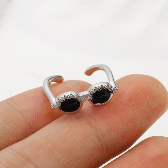 Couple Finger Ring Mini Glasses Adjustable Ring Sparkling Rhinestone Encrusted Fingertip Ring Finger Accessory