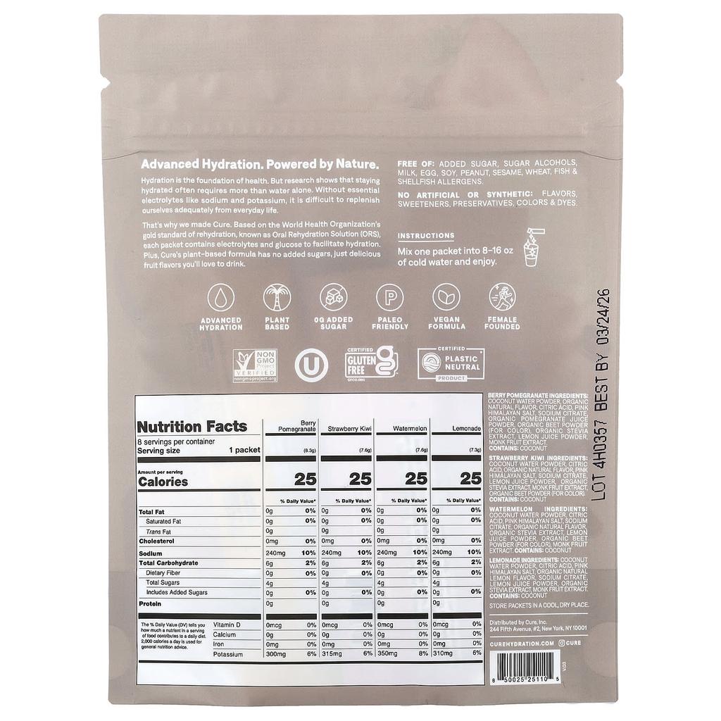 Electrolyte Drink Mix, Variety Pack, 8 Pack, 62G(2Oz)