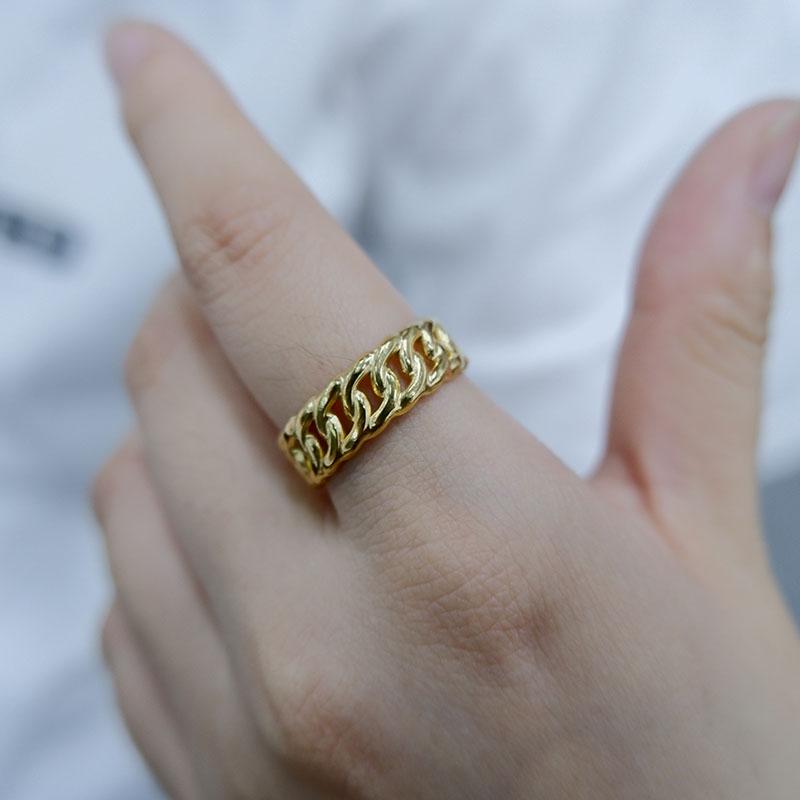 Vintage Cuban Link Chain Adjustable Rings For Women Men Gold Color Stainless Steel Finger Ring Geometric Jewelry Gifts