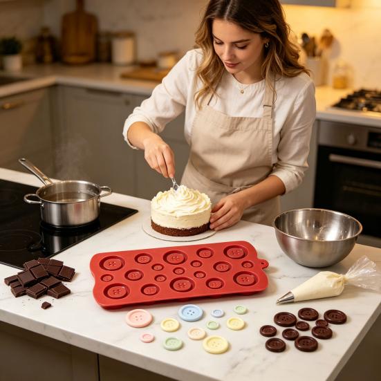 Jewelry Making Supplies Button Silicone Mold, Food Grade Non Stick Chocolate Candy Casting DIY Epoxy Resin Crafts Tray, Flexible Easy Release Mold for