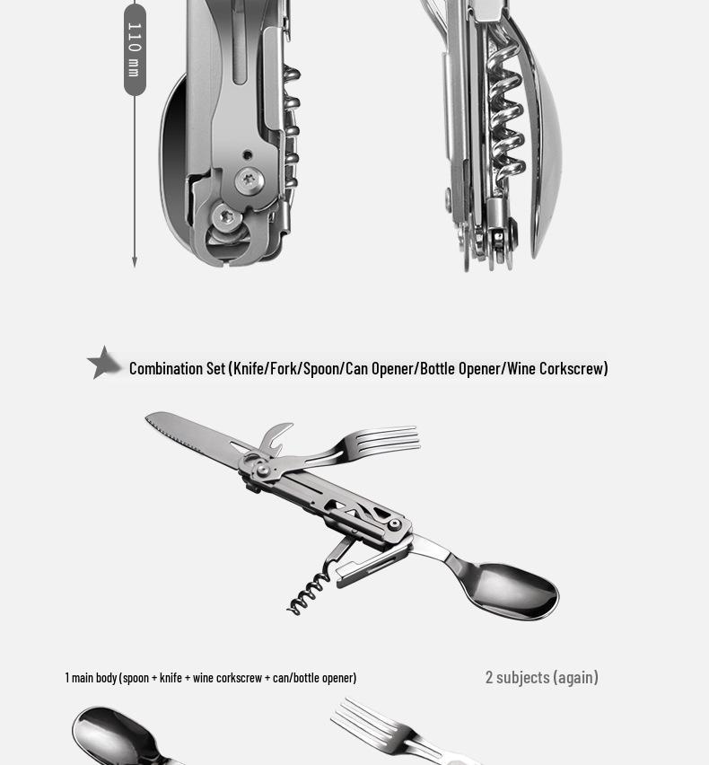Portable Folding Outdoor Camping Cutlery: Integrated Knife, Fork, and Spoon Combination
