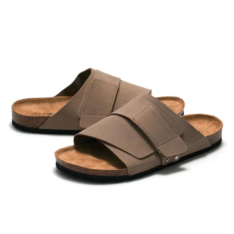 Fashion Summer New Cork Slippers Men's Couple Women's Sandals Outdoor Leisure Men's Women's Beach Slippers Plus Size 35-45