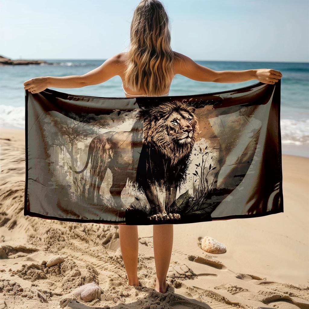 1Pc Lion Print Towel Sports Quick-Drying Super Absorbent Camping Towel Super Soft Lightweight Gym Swimming Yoga Beach Towel