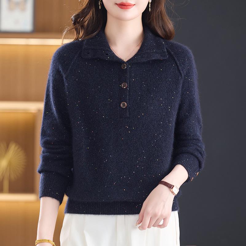 Women's Color-Block High-Neck Cashmere and Wool Sweater with Sequin Details, Tummy-Tucking Design