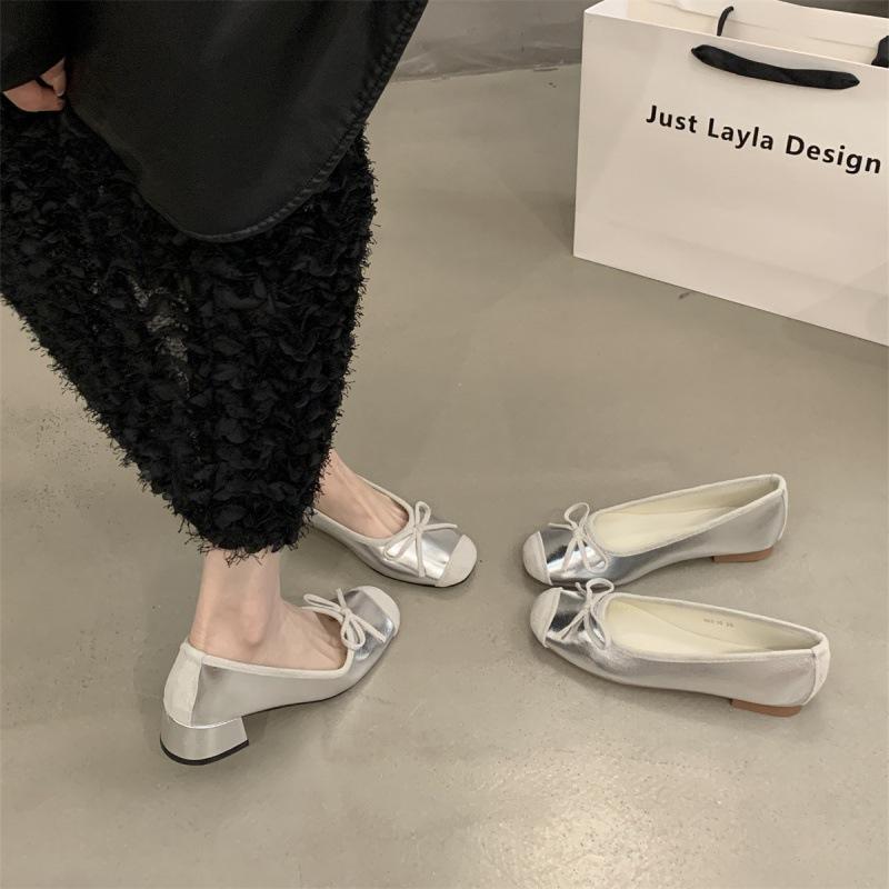 2025 spring and autumn new single shoes gentle wind fairy shoes light mouth bow soft flat bottom one pedal ladyshoes