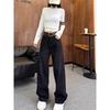 Plus Size Women's High-Waisted Straight-Leg Jeans - Spring/Autumn 2025, Versatile, Loose Fit, Slimming Wide-Leg