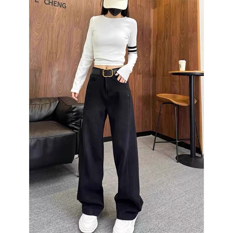 Plus Size Women's High-Waisted Straight-Leg Jeans - Spring/Autumn 2025, Versatile, Loose Fit, Slimming Wide-Leg