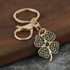 Trendy Exquisite Rhinestone Four-Leaf Clover Keychain Lucky Luxury Metal Keyring For Women Bag Charms Key Holder Pendant